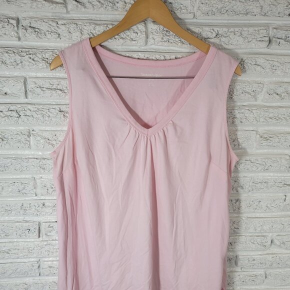 Woman Within Womens Top 1X 22 24 Plus Tank Pink Cotton Lightweight Casual PIN45E - Picture 3 of 8